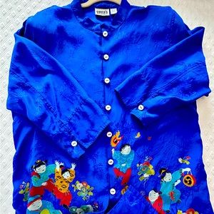Chico’s Asian electric blue designed long sleeve blouse